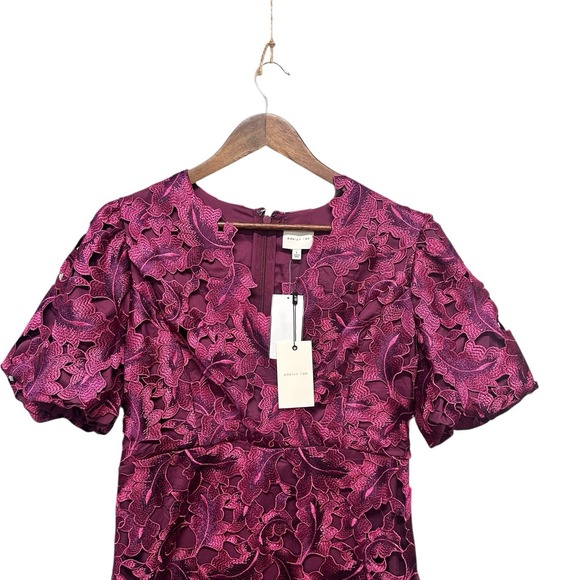 NWT Adelyn Rae Eyelet Embroidered Puff Short Sleeve V-Neck Midi Dress Women Sz L - Picture 4 of 16